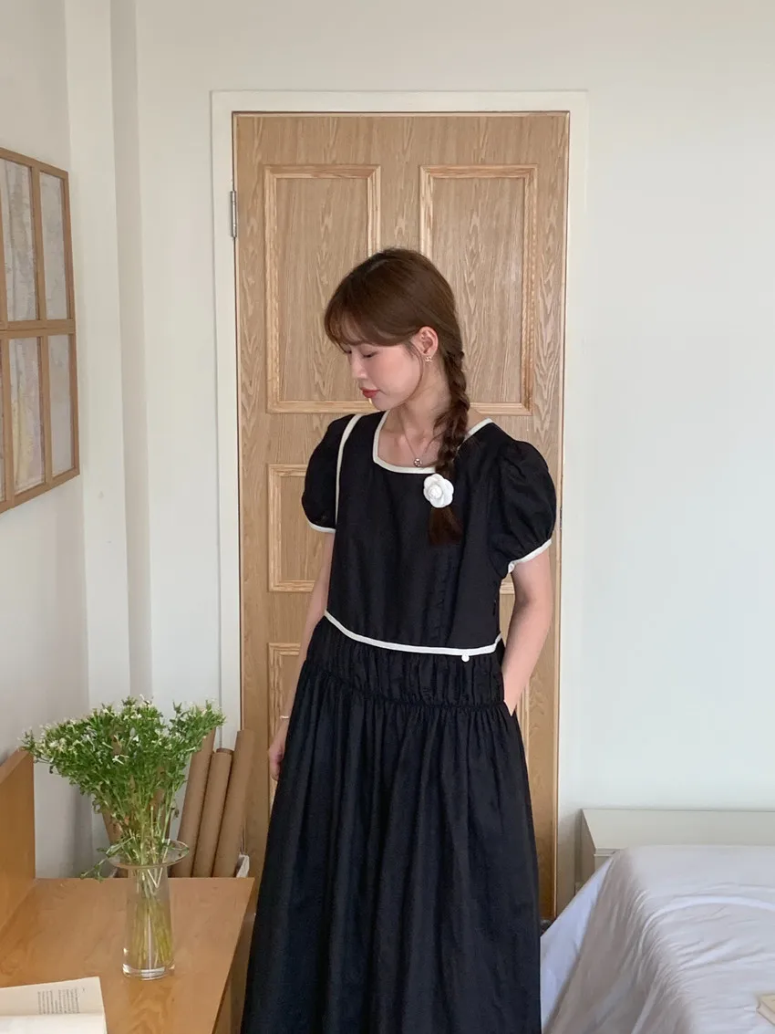 Sommer neue Kontrast farbe schlanke Frauen Kleid Mode Straße Retro hohe Taille Kleider weiblich schick süß elegant Frau Kleid – Detail 2