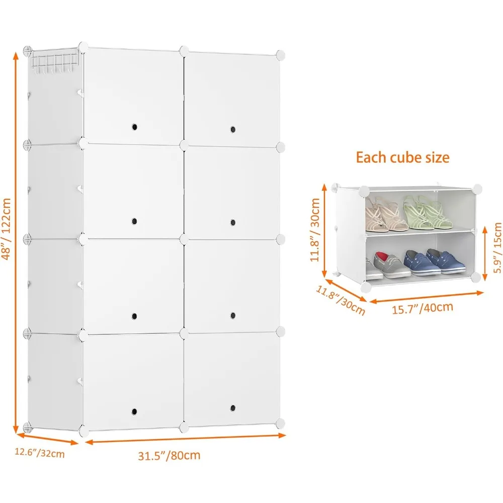 8 Tier Shoe Storage Cabinet 32 Pair Plastic Shoe Shelves Organizer for Closet Hallway Bedroom Entrywa, Shoes Cabinets 5