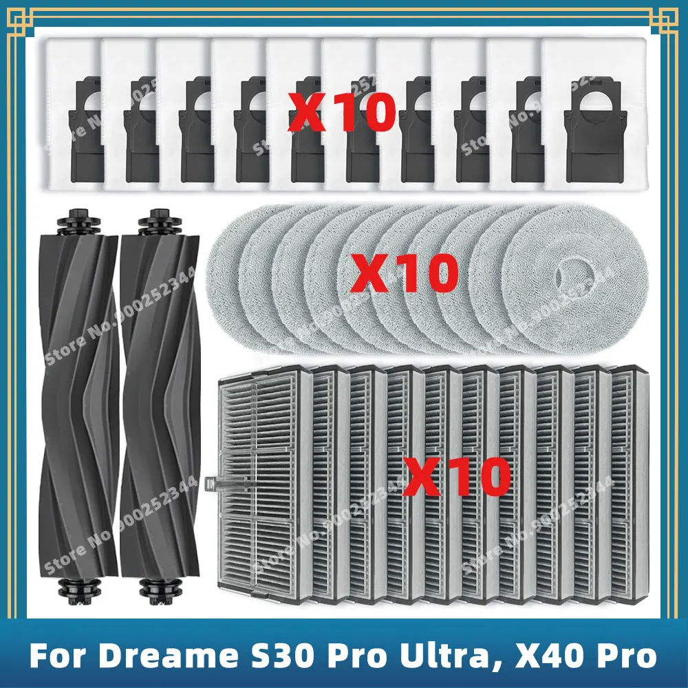 

Compatible For Dreame X40 Ultra, X40 Pro, S30 Pro Ultra Replacement Parts Accessories Main Brush Hepa Filter Mop Cloth Dust Bag