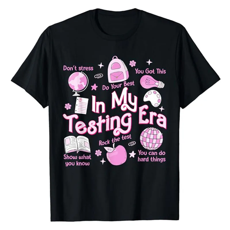 In My Testing Era Teachers Student Rock The Test Testing Day T-Shirt Women's Fashion Teacher Life Graphic Tee Cute Novelty Gift