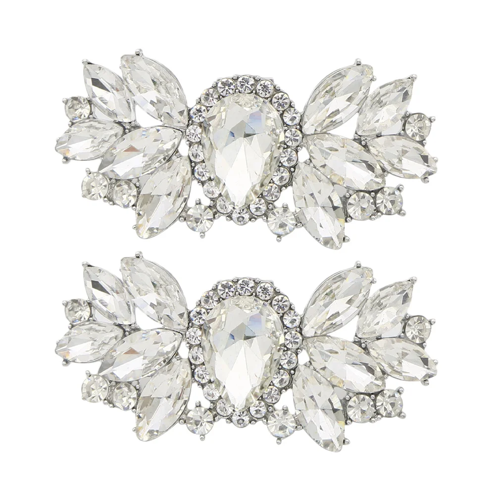 

2 Pcs Clip Detachable Shoe Flower Bride Decor Wedding Rhinestones Heels Aluminum Alloy