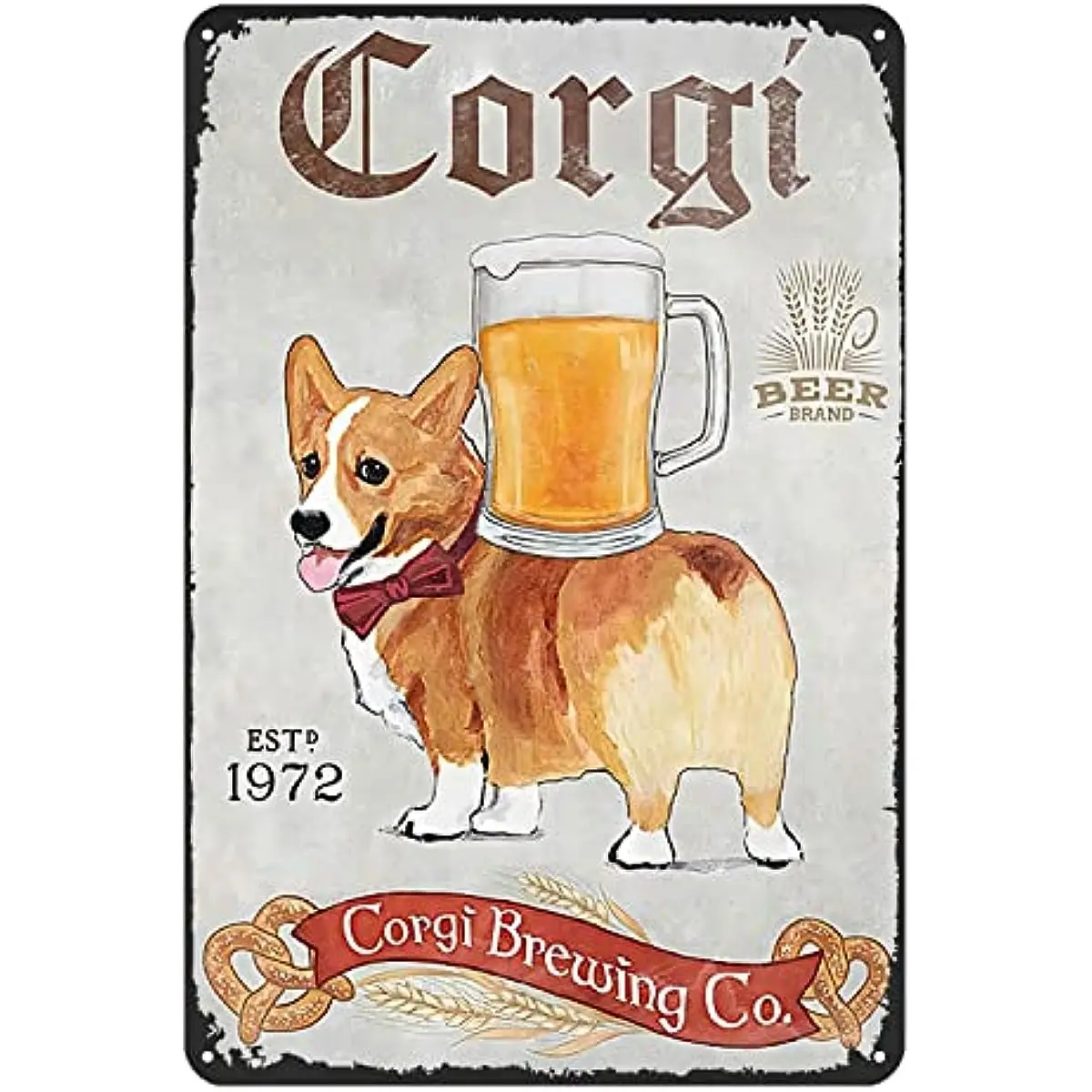 

Funny Metal Signs Corgi Dog Beer Brewing Aluminium Sign Vintage Metal Tin Sign for Bar Home Wall Metal Decoration 8x12Inches