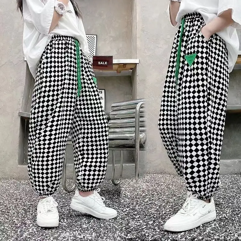 Kid Summer Sport Trousers for Boy Casual Pants Plaid Loose Bloomer Comfortable Girl Trousers for 2-12years boys pants girls rain pants