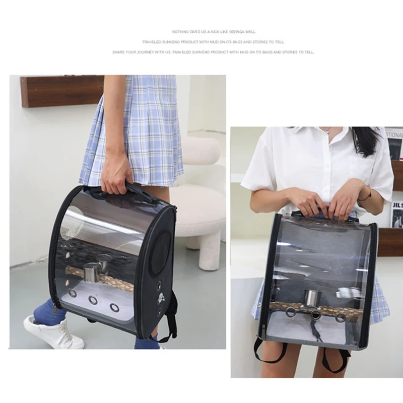 Parrot Backpack Carriers Bag Pet Bird Bubble Backpack Transparent Travel Cage with Stand Perch Cup for Travel Hiking Use 4