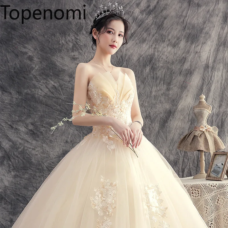 

Topenomi Simple Wedding Dress Women 2024 Summer Fairy Strapless Appliques Floor Length Ball Gowns Elegant Bridal Evening Dresses