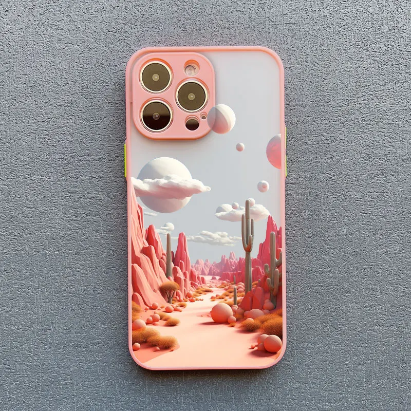 Creative Mountains Landscape Pink Shockproof Phone Case Cover