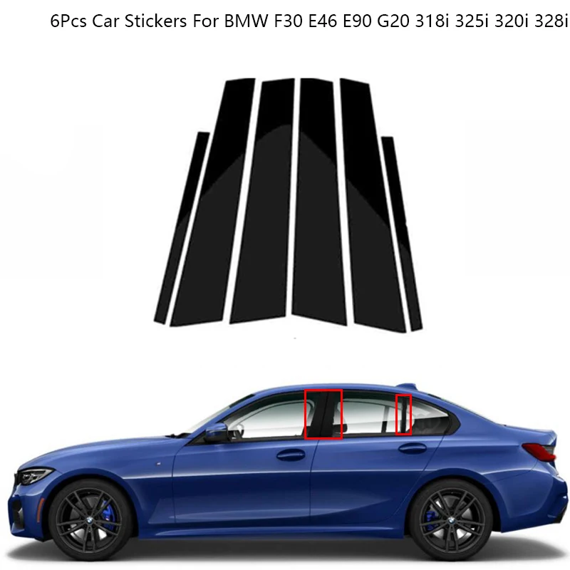 

6Pcs/Set Carbon Fiber Car Window B-Pillar Trim Sticker For BMW F30 E46 E90 G20 318i 325i 320i 328i Door Pillars Film Accessories