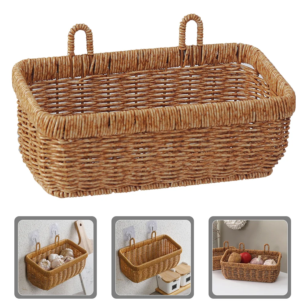 

Wicker Hanging Basket Woven Storage Basket Wall Egg Baskets Storage Bin Garlic Keeper Vegetable Fruit Wall Mount Organizer