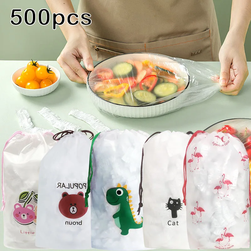 

200pcs/500pcs Disposable Food Cover Plastic Wrap Elastic Food Lids For Fruit Bowls Cups Caps Kitchen Fresh Keeping Saver Bag