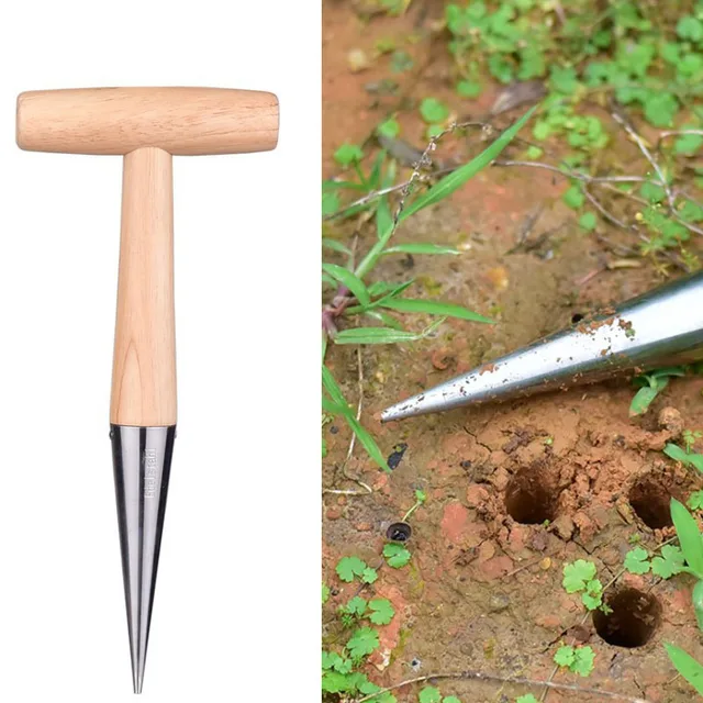 Rozsdamentes Acél Dibber Kültéri Ültetéshez, Laza Talaj Kiegészítő Növényi Fa Fogantyú Szerszámok Lyuk Lyukasztás