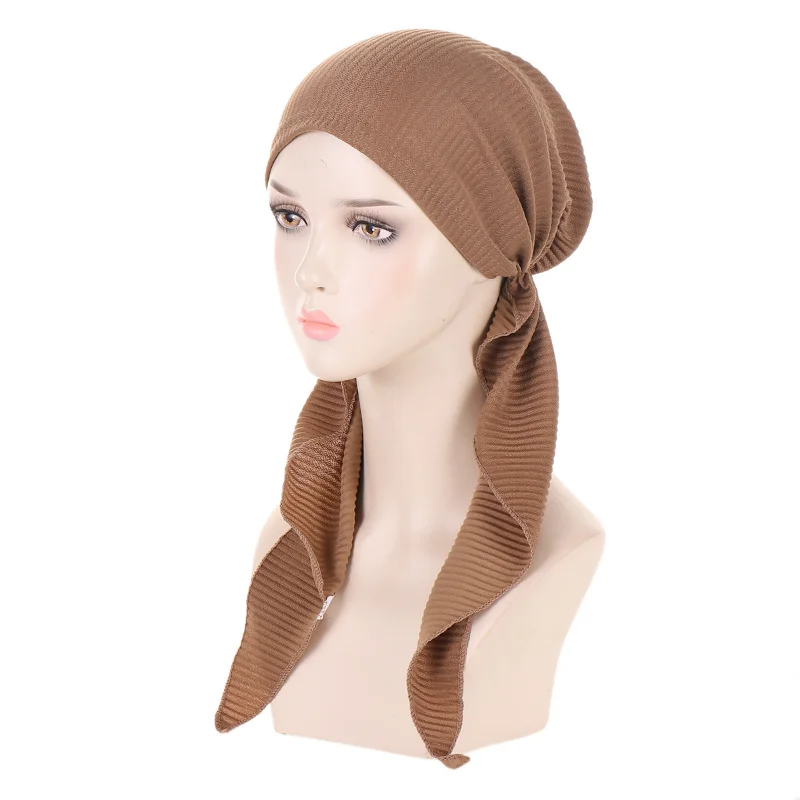 

KepaHoo Muslim Women Soft Stretch Turban Hat Pre-Tied Head Scarf Solid Ladies Cancer Chemo Cap Underscarf Inner Hijabs Hair Acce