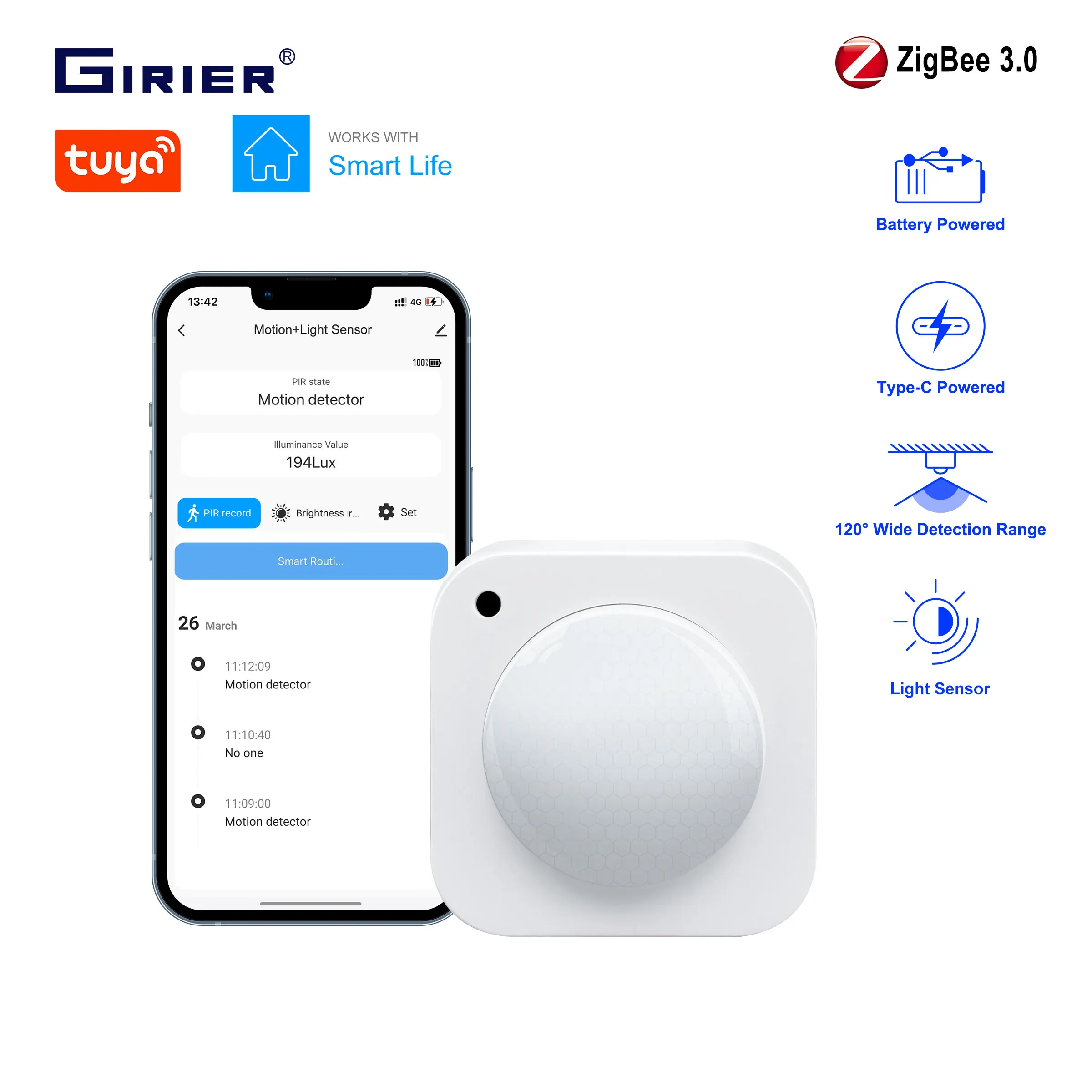 Датчик движения GIRIER Tuya ZigBee PIR