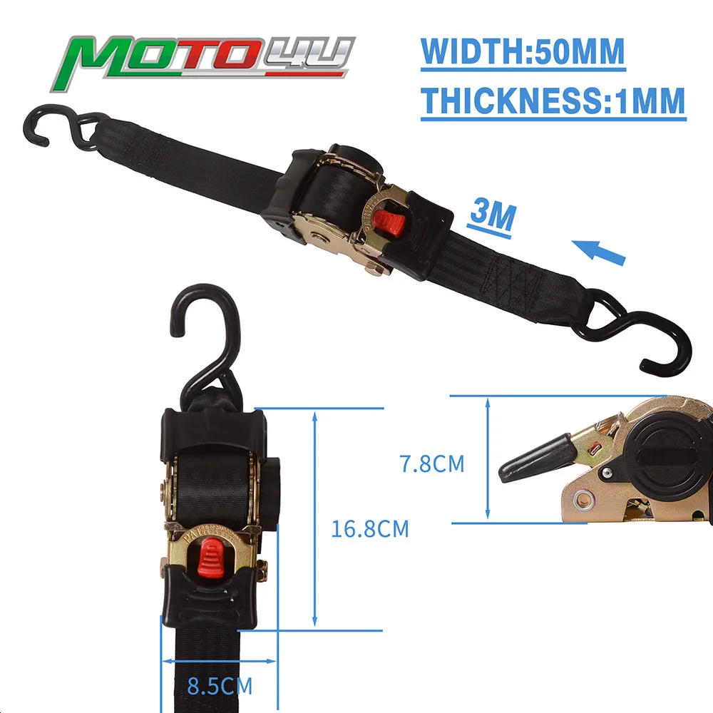 Auto Retractable Ratchet Strap 5cm x 30cm Tie Down Cargo Lashing Double S Hook for Motorcycle off-road vehicle ship Kart Trailer 1PC tie down belts