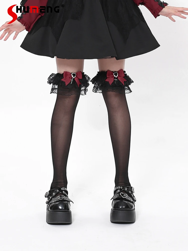 Original Cute Halloween Series Lace Bow Stockings Female 2023 Fall New Japanese Style Harajuku Kawai Tube Socks for Women
