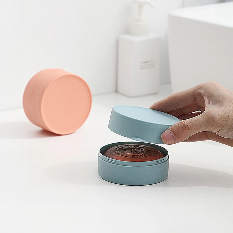 

Soap Dishes Plate Waterproof Sealed Soap Case Round Travel Soap Box Portable Soap Tray With Lid For Bathroom Toilet Supplies