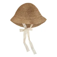 New Cool Baby Girl Women Summer Cute Cap Hat Lace Straw Bow Mom Beach Kids Panama Lady Female Sun Hat Cap Three sizes 6