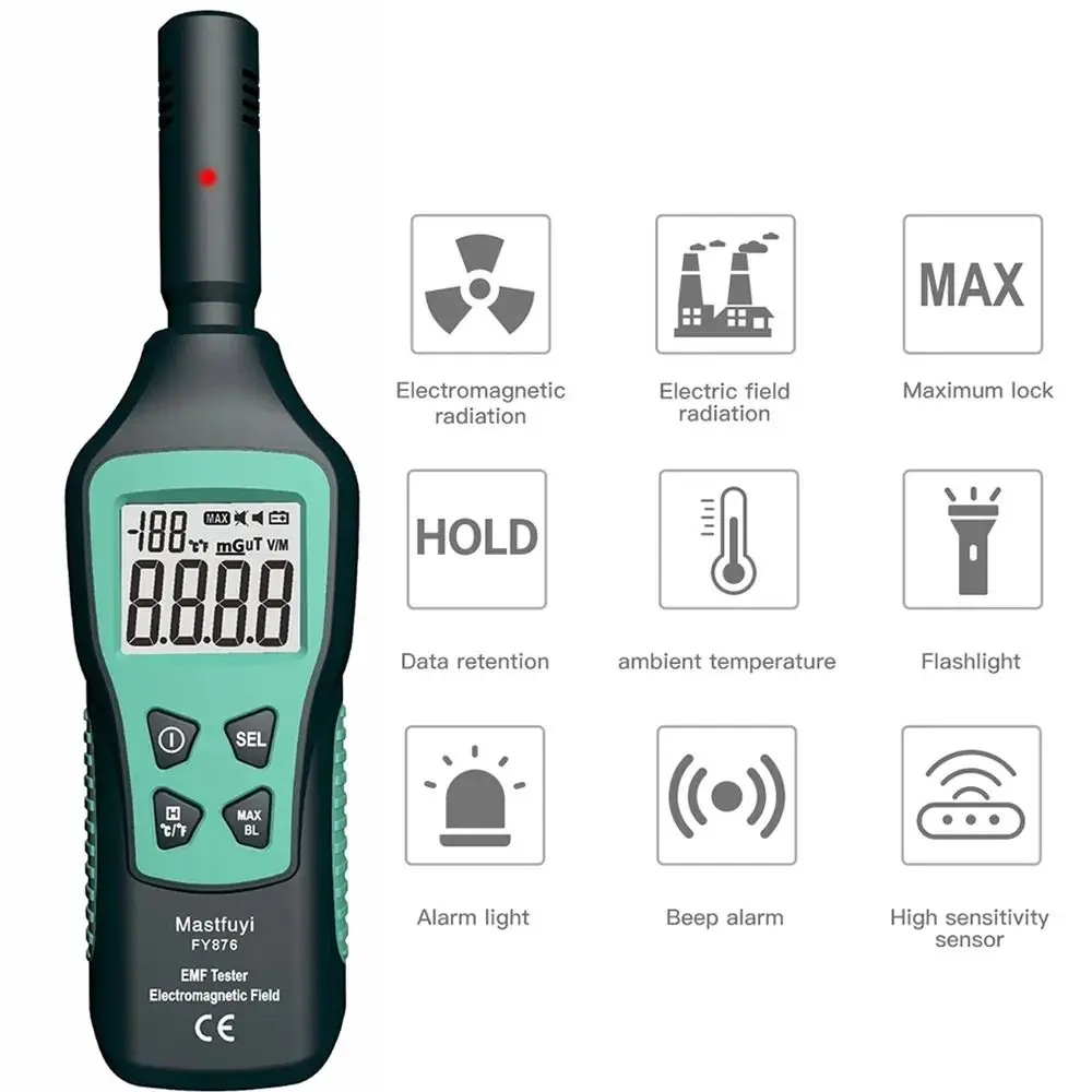 

LCD Radiation Dosimeter Sound-light Alarm Digital Display Wave Radiation Tester High Precision EMF Meter Household