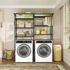 U13 Medium Over Washer and Dryer Storage Shelves, 6 Tiers Laundry Room Standing Shelf with 2 Hanger Rods, Space 2