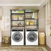 U13 Medium Over Washer and Dryer Storage Shelves, 6 Tiers Laundry Room Standing Shelf with 2 Hanger Rods, Space 2