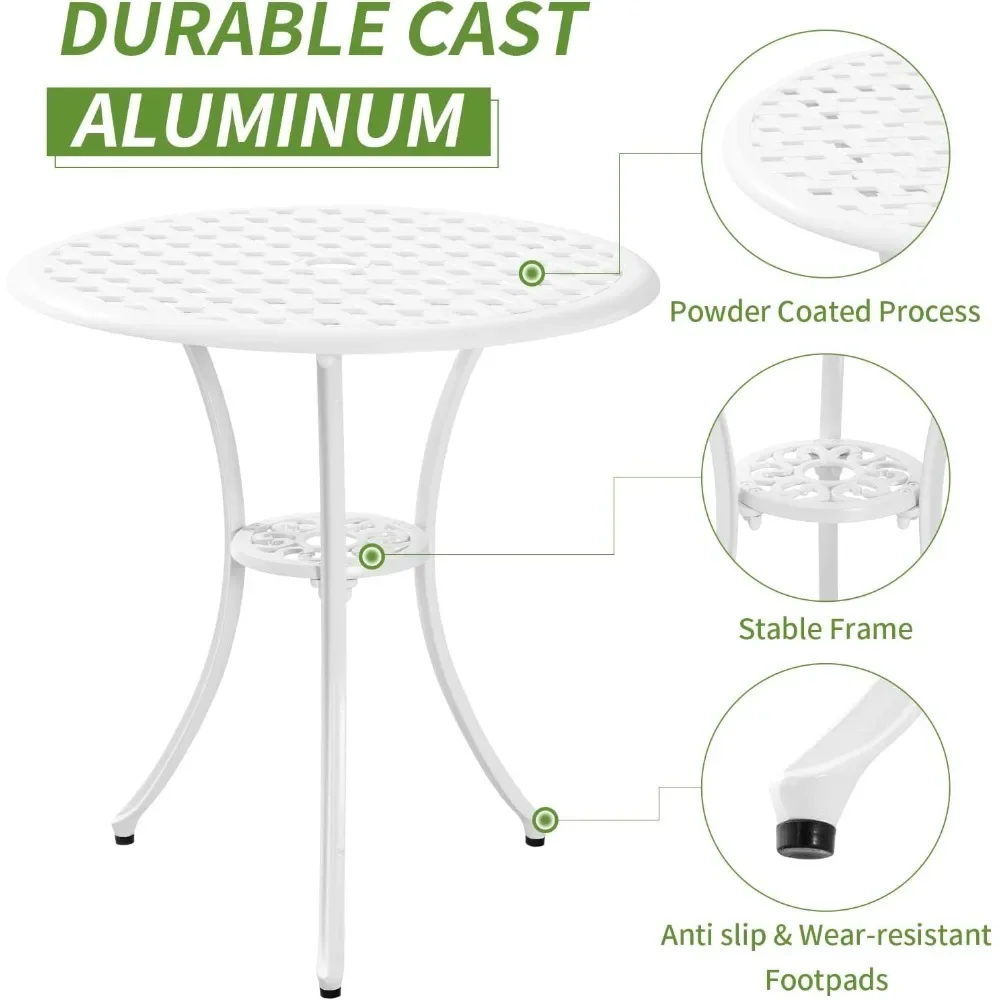 Patio Bistro Set 3 Piece with Umbrella Hole, Outdoor Bistro Table and Chairs Set of 2, Patio Bistro Set 3 Piece white 2