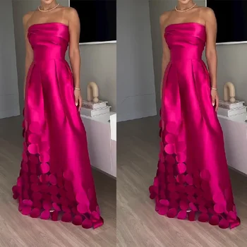 European and American Fashion Strapless, High-waisted Evening Gown, Women Design Sense Stitching Wafer Satin Sexy Dress Vestidos 1