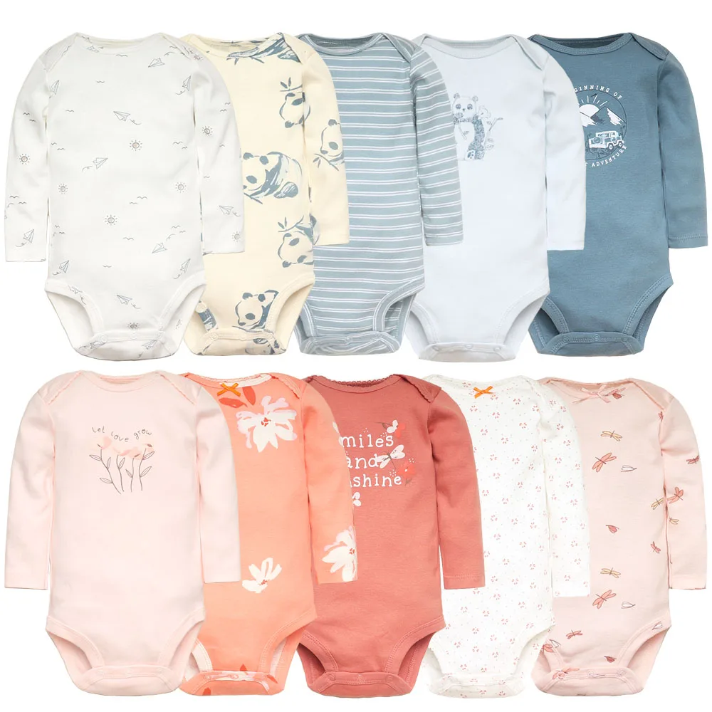 Newborn Bodysuits 2023 Unisex 5Pieces Baby Girl Jumpsuit Long Sleeve 100% Cotton Baby Boy Clothes Set Cartoon Print  Bebes