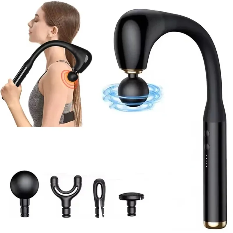 UShape Back Massager Gun with Long Extended Handle Portable Deep Tissue Fascia Gun for Full Body Muscle Recovery in Back Leg Arm
