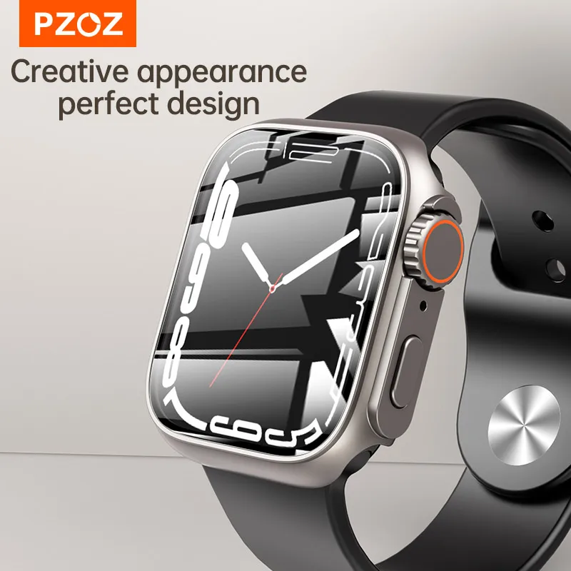 PZOZ For Apple Watch Series 8 7 45mm For iWatch 4 5 6 se 44mm Screen  Protector Case Hard PC Case with Tempered Glass Accessories