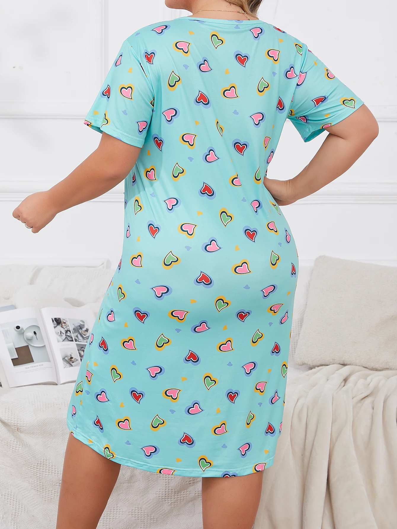 Summer Refreshing Love Printed Short sleeved Nightwear Large Size Women's Pajamas Home Furnishings women pajamas