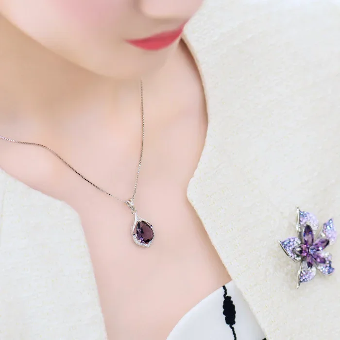 Natural Amethyst S925 Silver Necklace Female Pendants Clavicle Chain Accessories Peridot Gemstone pendant necklace silver necklace