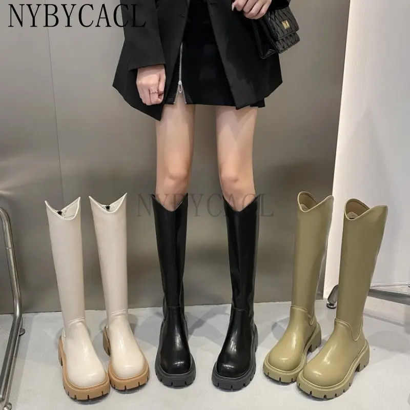 Designer 2023 New Winter Women Knee-High Riding Equestrian Boots Leather Platform Shoes Woman Long Boots Office Lady Footwear
