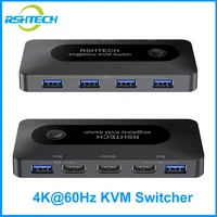 rshtech usb kvm switcher hdmi 4k@60hz for 2 pc laptop share keyboard mouse printer and one hd monitor one button switch usb hub