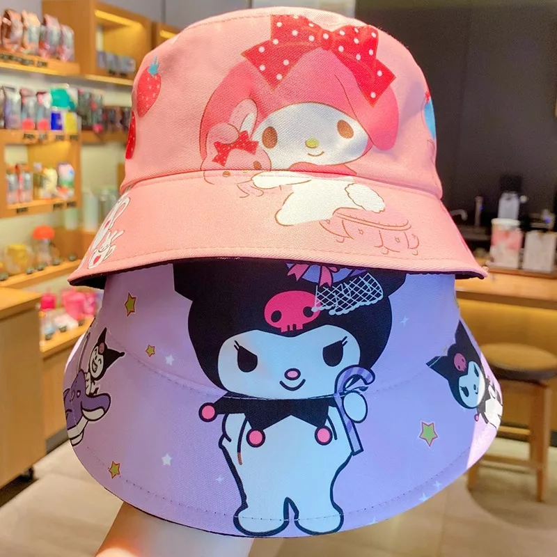 

Kuromi Melody Panama Hat for Kids Sanrio Anime Kawaii Cute Fisherman Cap Summer Outdoor Sun Protection Headgear Children Gift