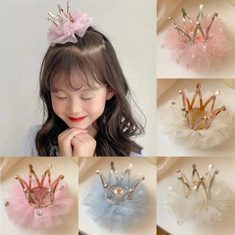 Children Girls Princess Hairpin Vintage Crown Rhinestone Lace Cute Hair Clip Pin for Kids Party Birthday Christmas Accessories