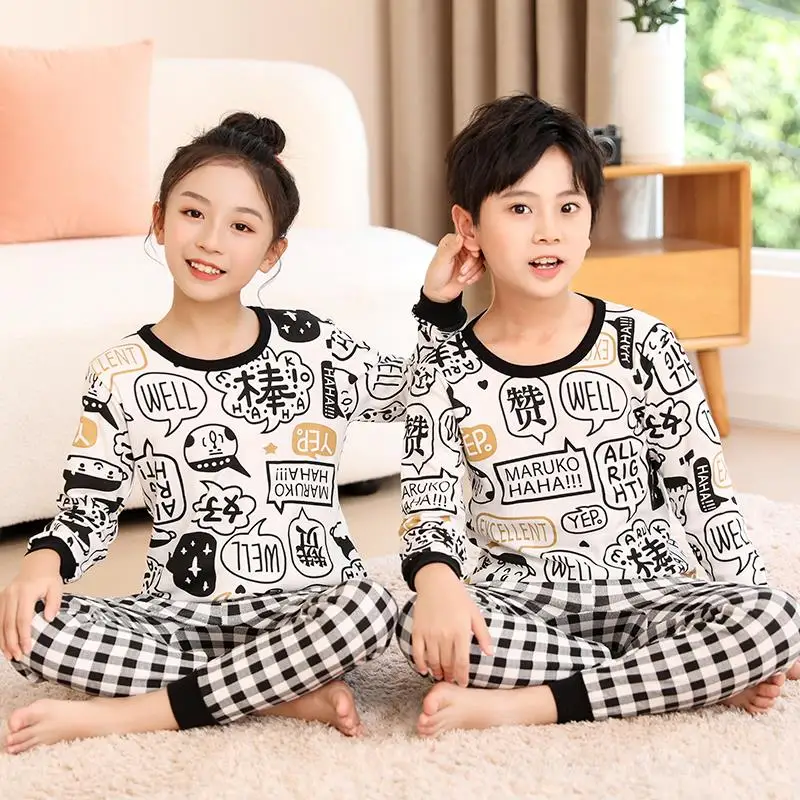 Pyjama de dessin animé chat coréen pour enfants, pyjama à manches