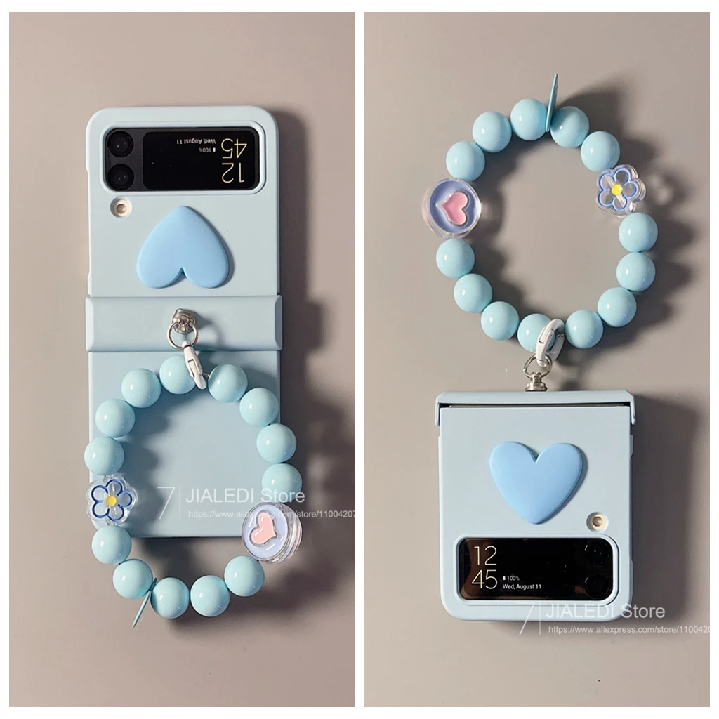 Charming Beaded Bracelet Love Hinge Phone Case with Hand Chain Cover
