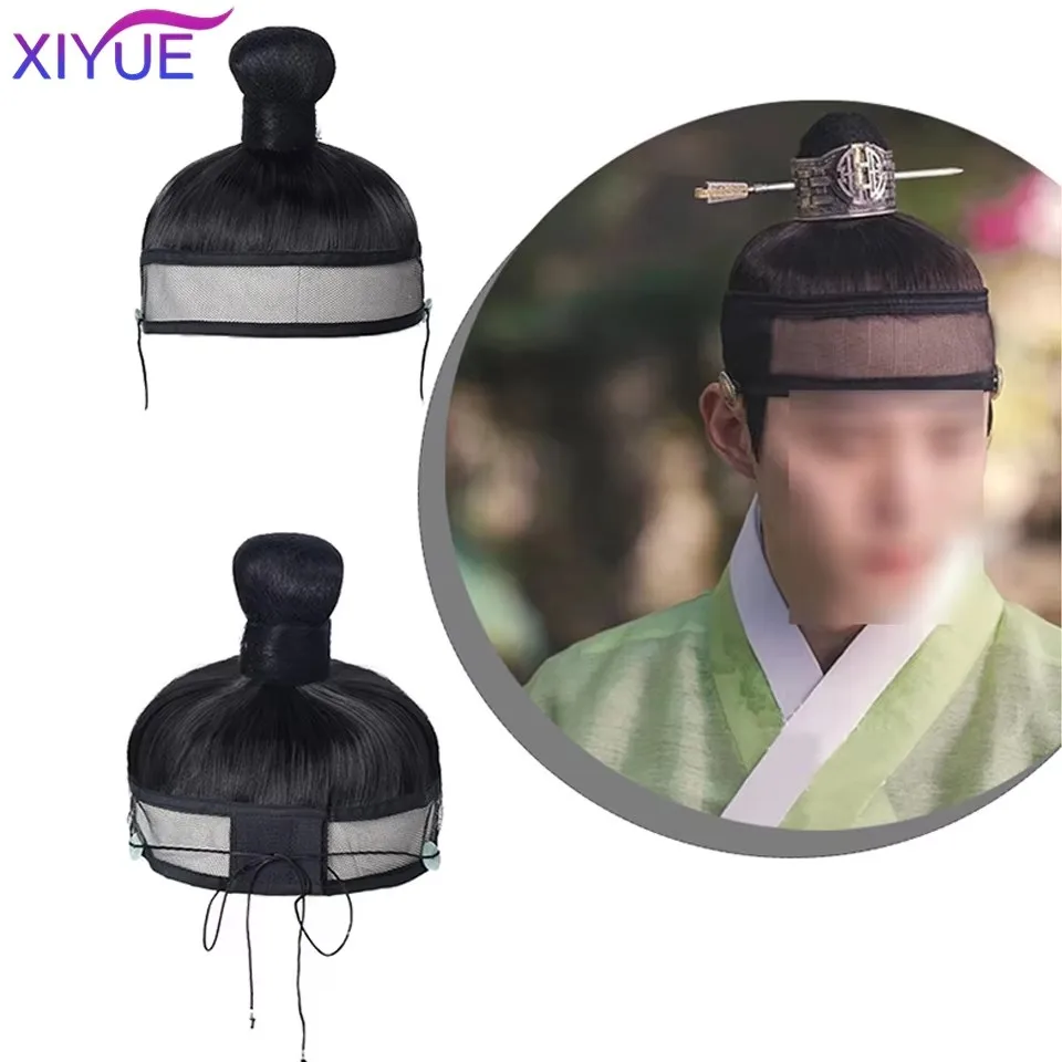 XIYUE 합성 코스프레 머리 장식 모자 블랙 Hanfu 남자 전사 코스프레 헤어 제품 명나라 고대 역사 닌자 헤어