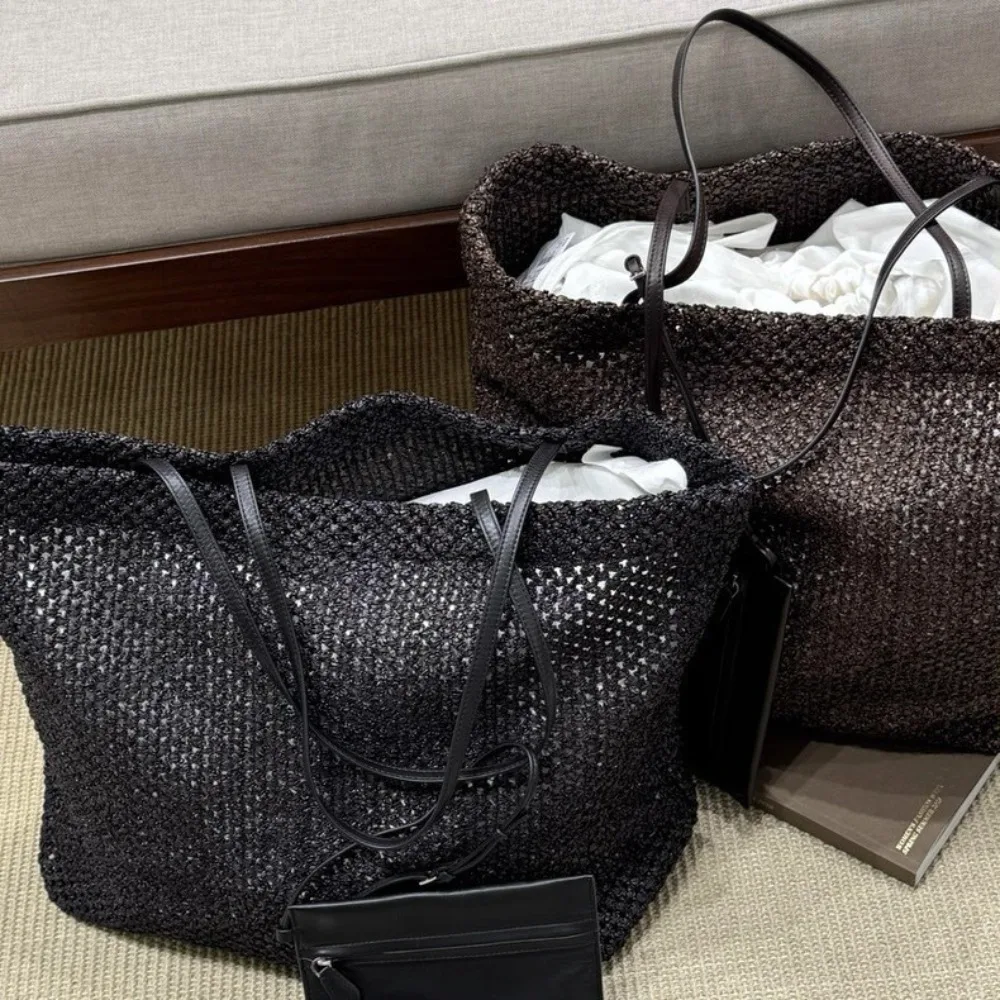 Borsa da Spiaggia Intrecciata Traforata in Paglia e Corda di Carta Stile Bohemien da Donna - immagine 2