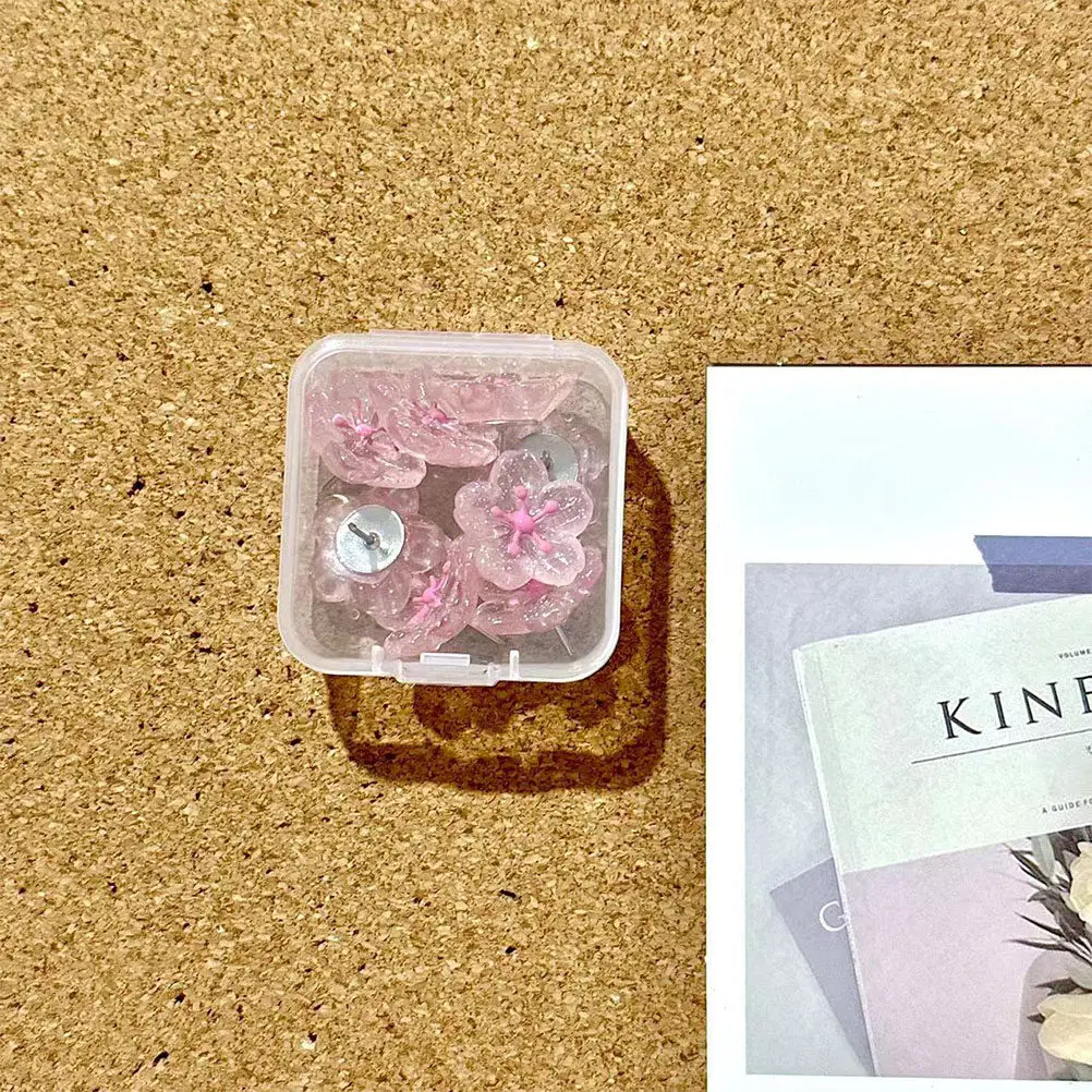 10Pcs 핑크 벚꽃 푸시 핀 코르크 보드용 꽃 장 엄지 못핀 게시판 벽 사무실 홈 스쿨 꽃