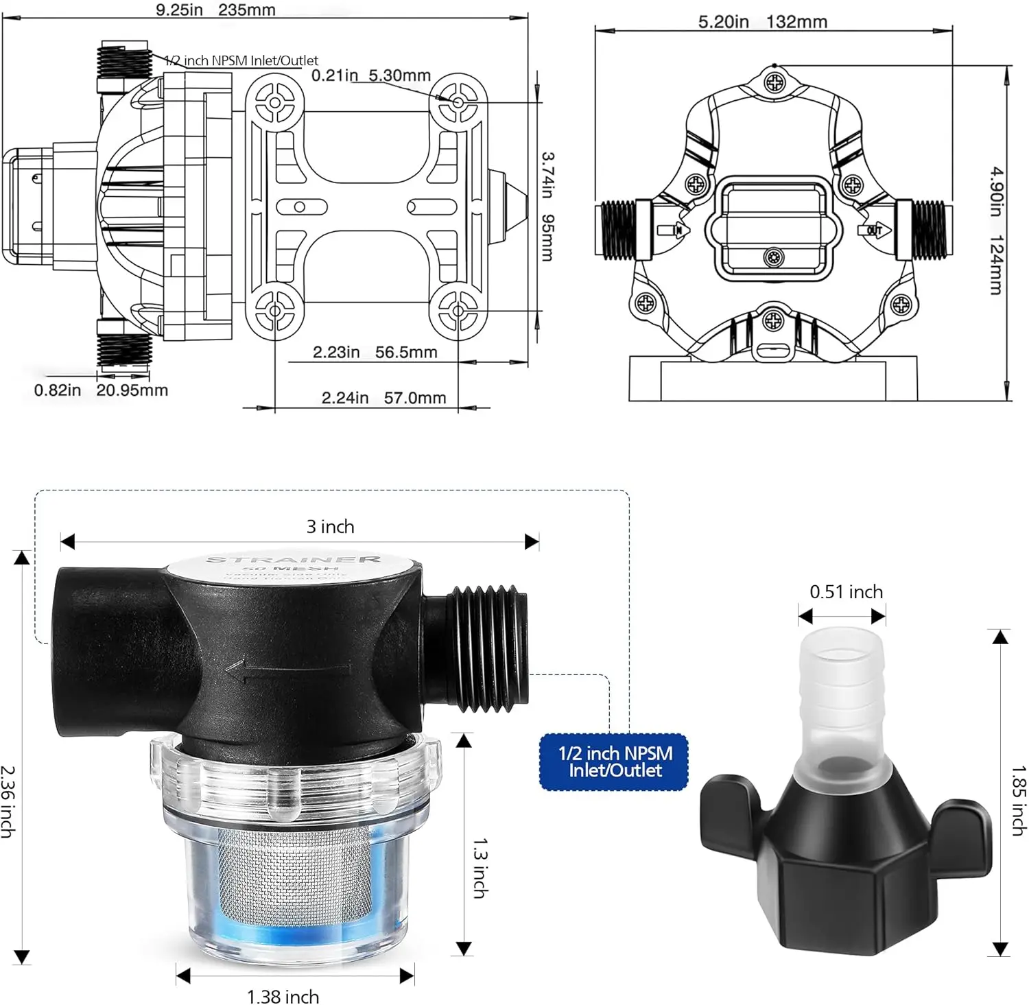 Water Pressure Diaphragm Pump Industrial 115V Self Priming 4 Gpm 45 Psi Water Booster Pump with Power Plug