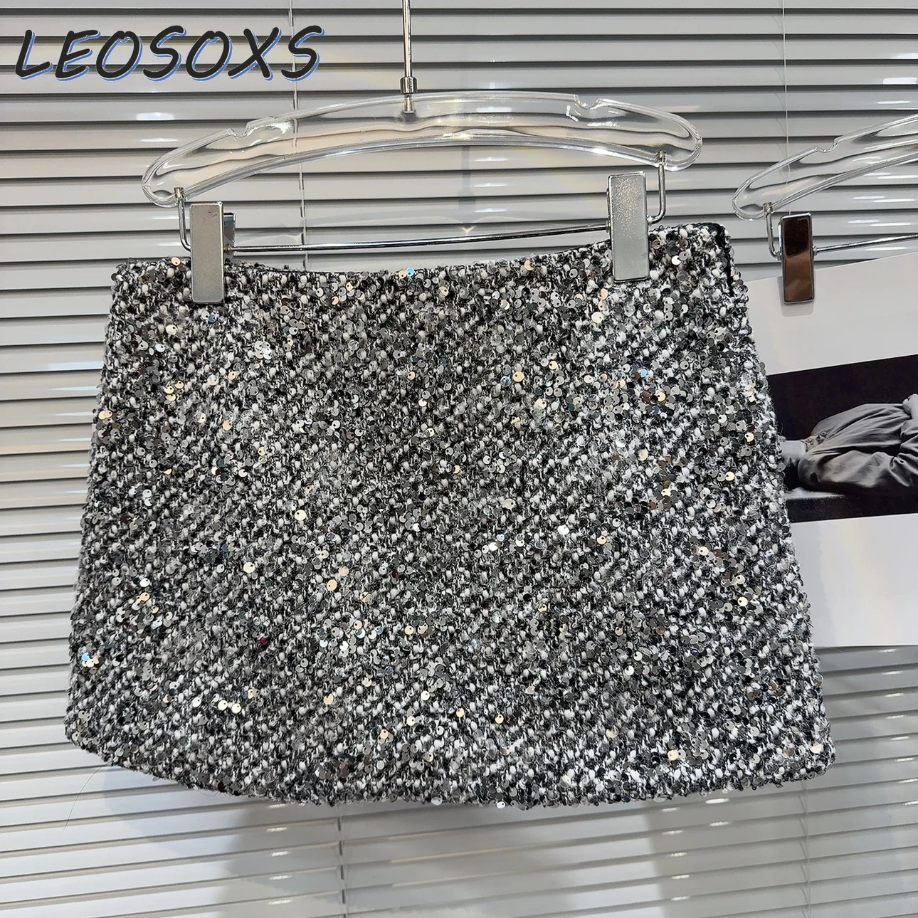 

2024 Spring Autumn New Hot Girl Lady Sequined Tweed Skirt Women's High Street Sexy Exposure-Proof Skirt Hip Mini Skirt Faldas