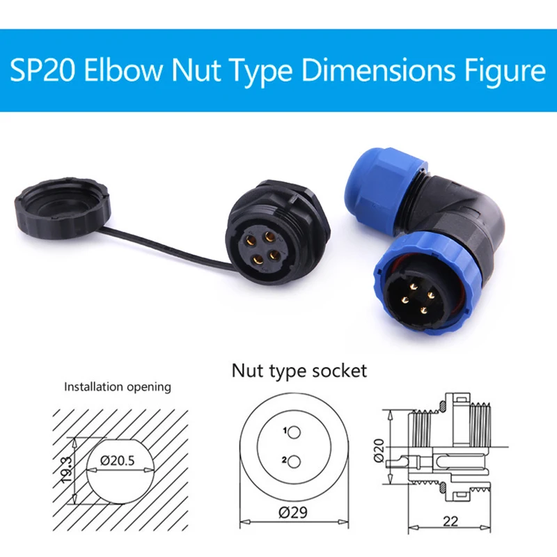 

SP20 IP68 waterproof connector Back Nut 90 degree elbow Industrial power angle Aviation connectors 1/2/3/4/5/6/7/9/10/12/14 Pin