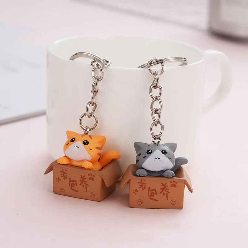 Cute Little Box Cat Portachiavi Donna Uomo Kawaii Kitten Car Portachiavi Fashion Letter Portachiavi Animal Jewelry Incontri Regalo Di Anniversario