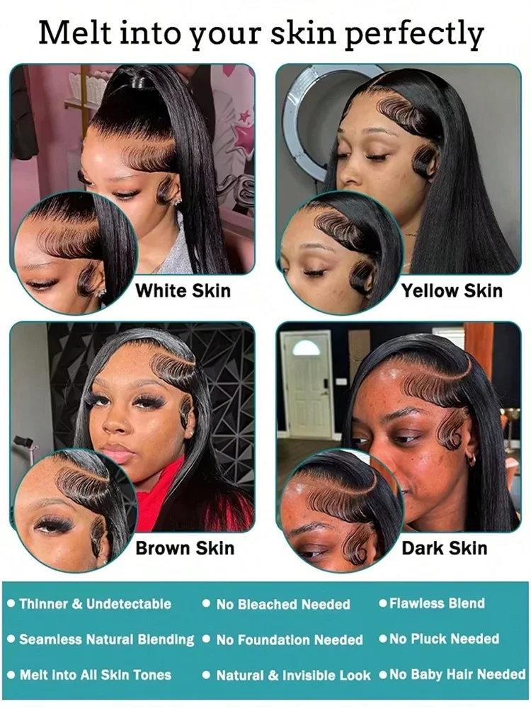 40 Zoll 13x6 HD Lace Front Perücke aus brasilianischem Echthaar, sofort tragbar, glattes Echthaar, 250% Dichte, vorgezupft – Detail 6