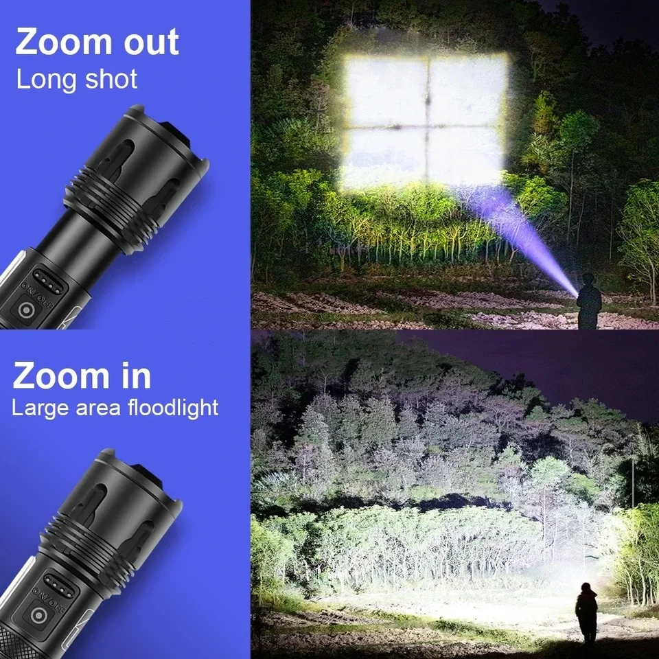 XHP70+COB Dual Light Source LED Flashlight with Power Bank Zoom