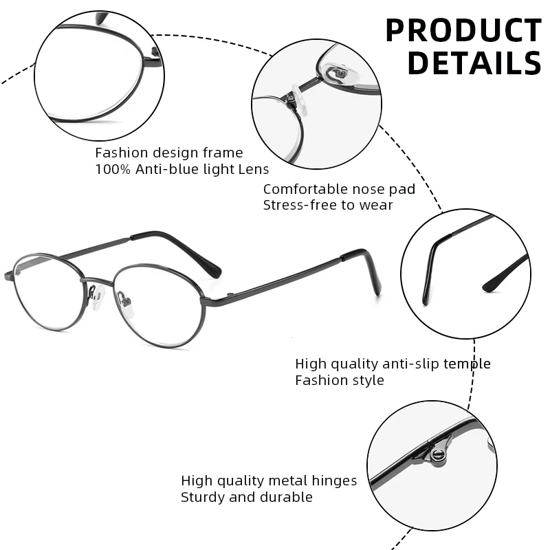 Vintage Oval Metal Lightweight Anti-Blue Light Reading Glasses - Unisex Fashion