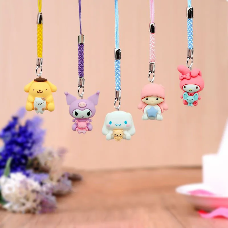 Sanrio Kuromi Mymelody Kuromi Purin Cinnamoroll Cartoon Anime Mobile Phone Pendant Jewelry Cute Lanyard Key Pendant Gift