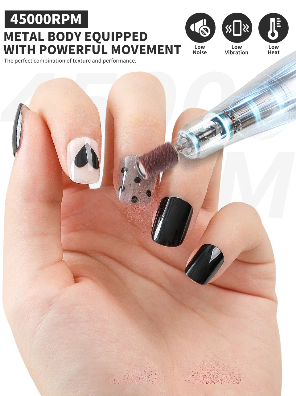 Description Picture 4 of item45000RPM Electric Nail Drill Machine Professional Nail Drills for Gel Nails Polish Rechargeable Portable Nail File Manicure Tool