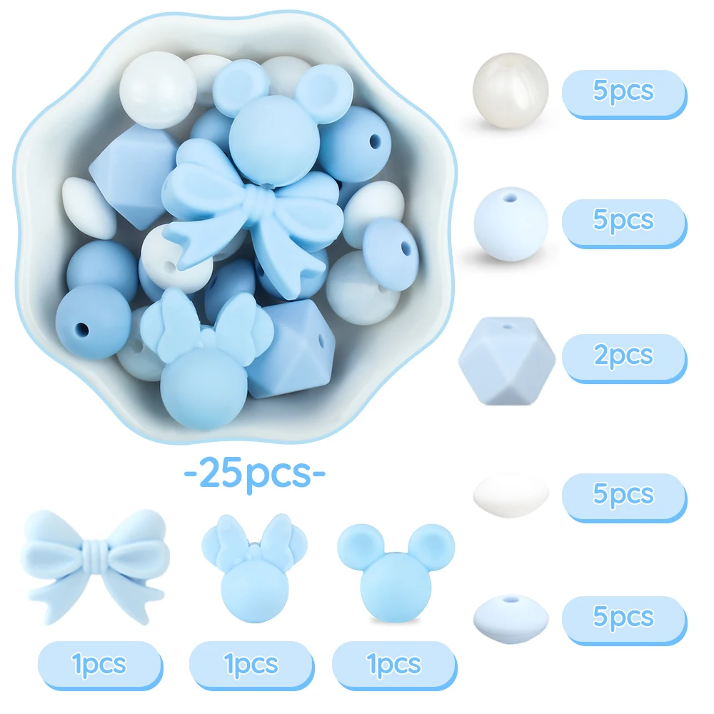 25Pcs/Set Baby Silicone Beads Set Hexagonal Mouse Shape Teething Beads Teether For Pacifier Chain clips Accessories BPA Free 2