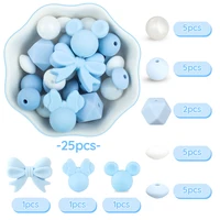 25Pcs/Set Baby Silicone Beads Set Hexagonal Mouse Shape Teething Beads Teether For Pacifier Chain clips Accessories BPA Free 2